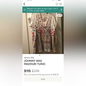 Johnny Was Floral Embroidered Tunic - White and Red